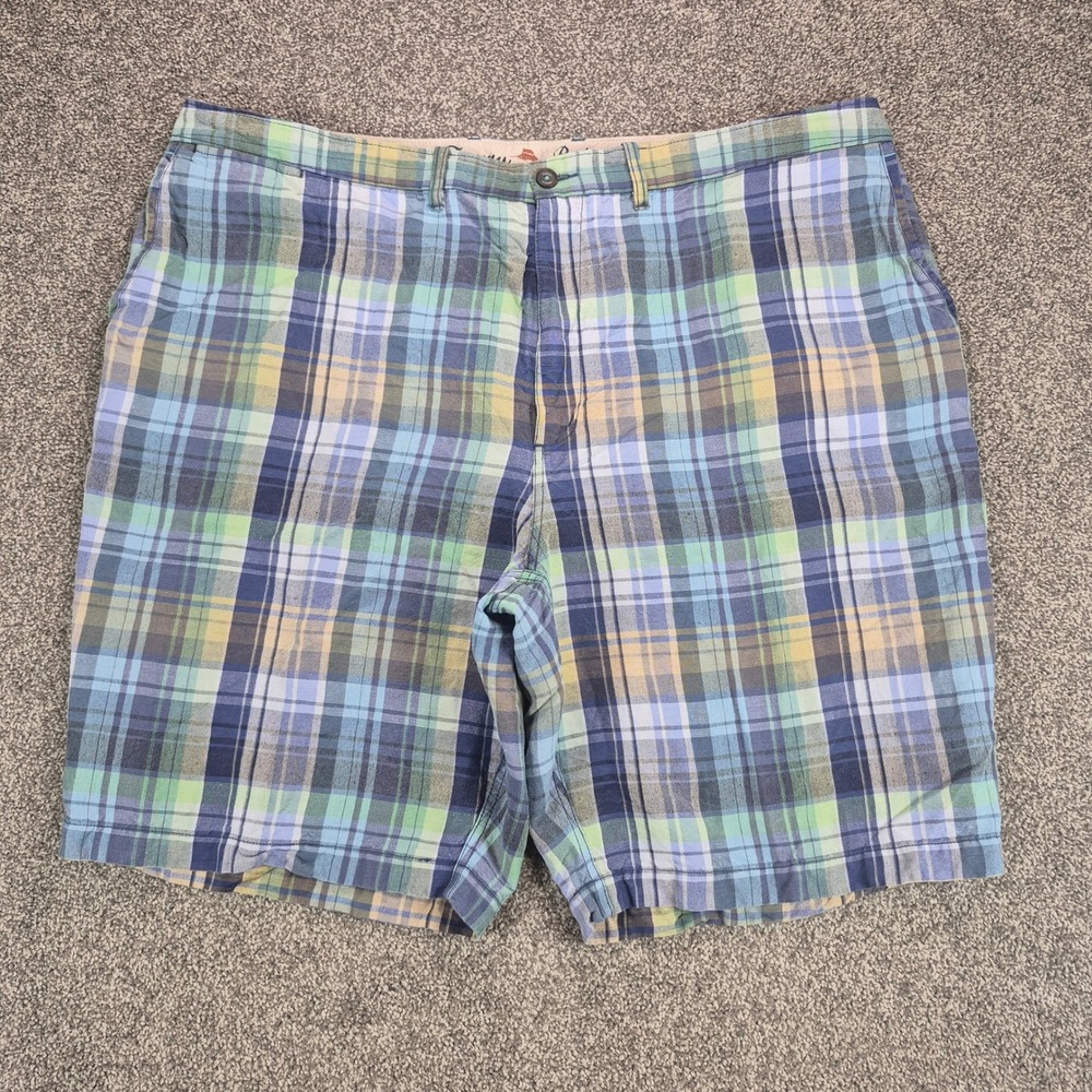 Tommy Bahama Shorts Mens 44L Blue Plaid Linen Blend Flat Front Casual